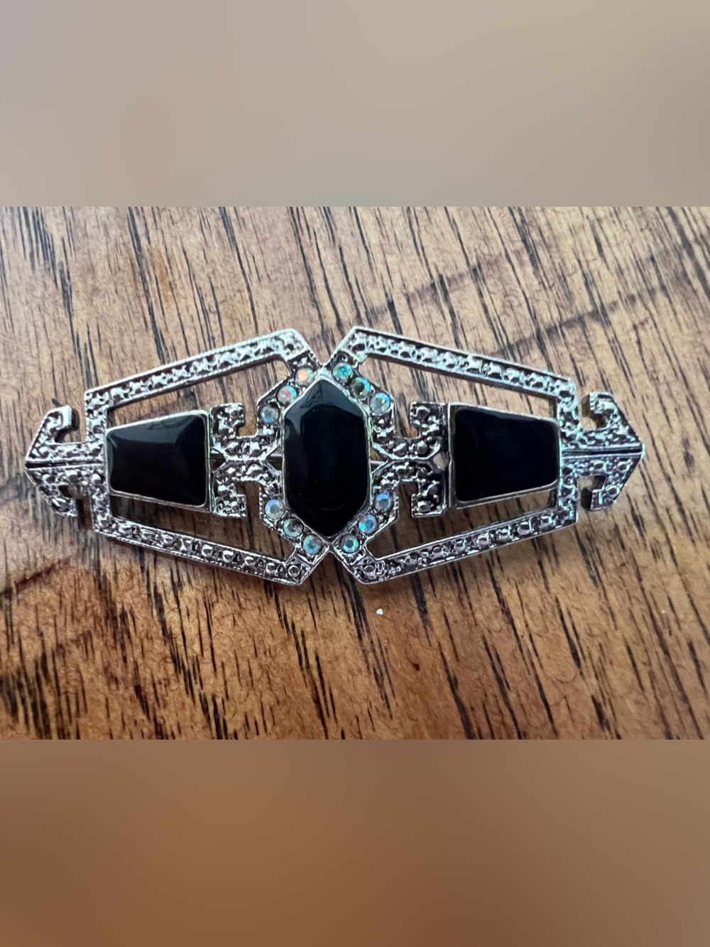 Black Stone Art Deco Bar Pin Brooch - Women Jewelry